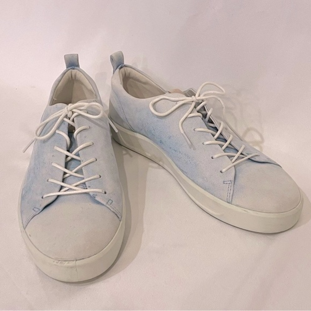 Ecco Soft Leather Low Top Nubuck Lace Up Blue White Sneaker